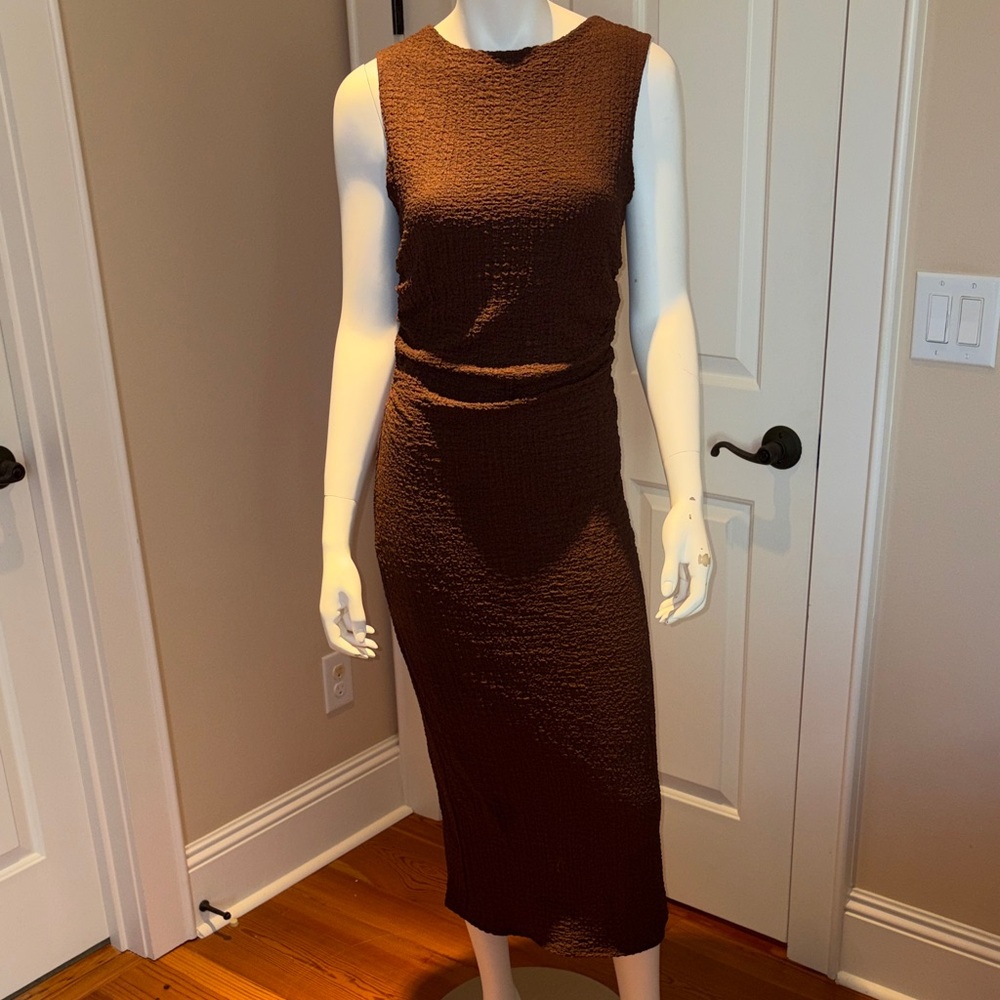 See You Monday Textured Brown Midi Dress